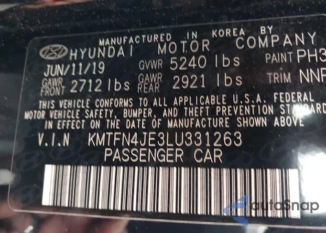 2020 Genesis G80 3.8 Rwd z USA, uszkodzony, nr VIN KMTFN4JE3LU331263